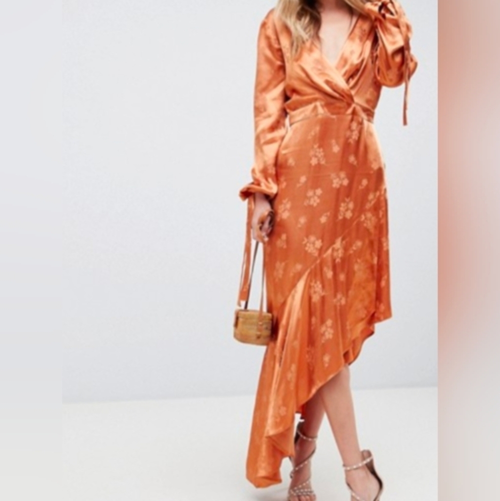 New ASOS satin jacquard midaxi formal dress in rusty orange